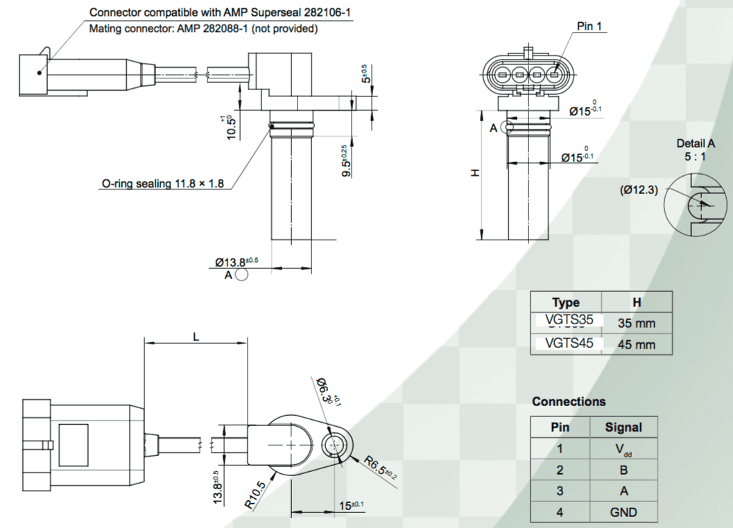 dimensions du capteur de vitesse VGTS avec connecteur
