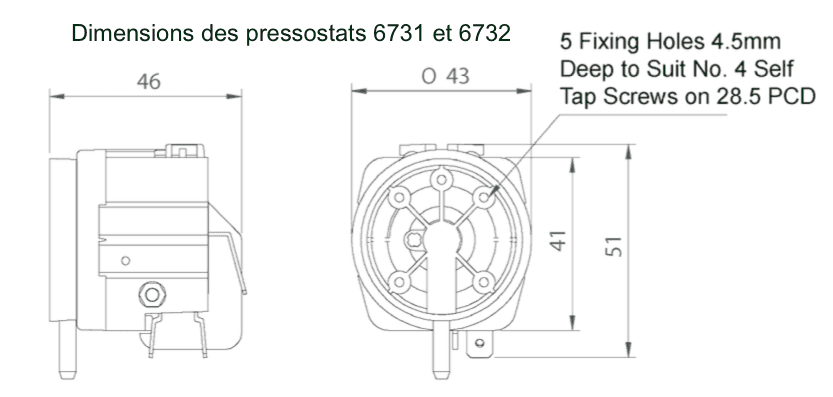 Dimensions des pressostats 6731 et 6732